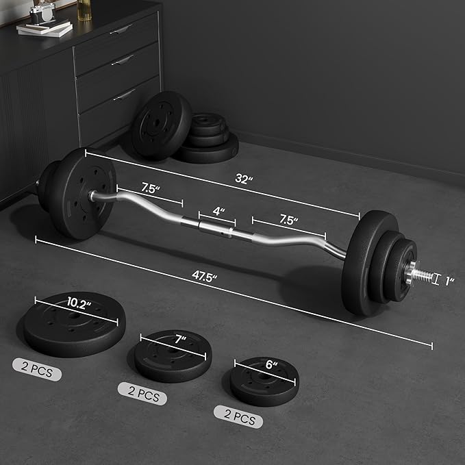 Yaheetech Barbell Set Olympic Curl Bar Weights & 2 Olympic Barbell Clamps Strength Training Bars