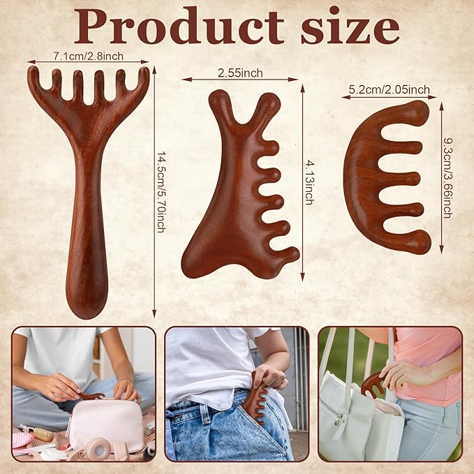 3 Pack Scalp Massager Hair Growth,Wooden Gua Sha Head Massage Tool for Hair Growth, Soothing and Relaxing