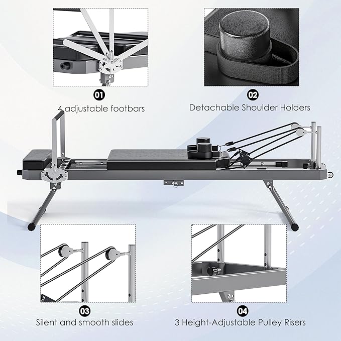 Foldable Pilates Reformer Machine for Home Use - 330lbs Capacity with 5 Alloy Springs, 11 Resistance Levels & UP Leather Surface, Space-Saving Fitness Equipment