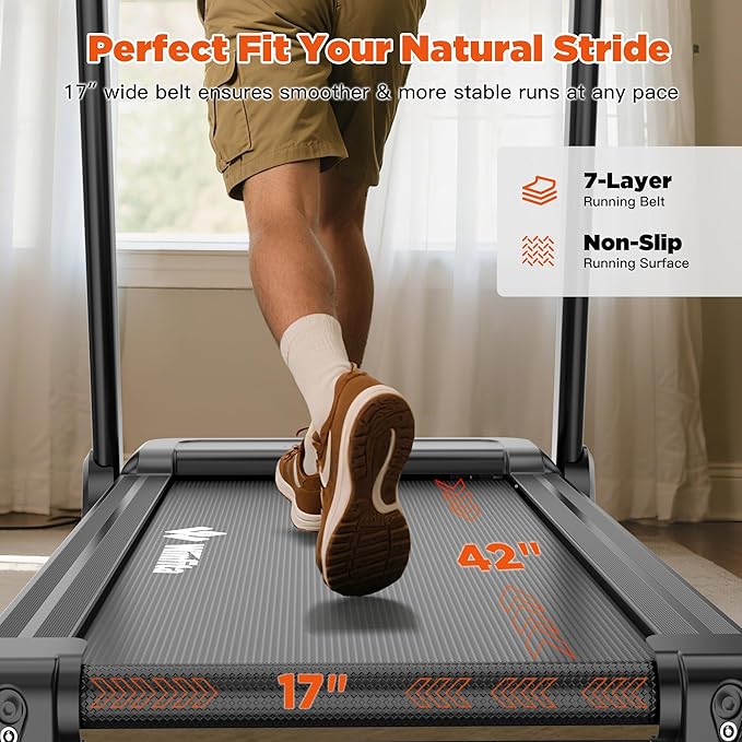 Treadmills for Home, Folding Treadmill with Auto Incline, 300 LBS Capacity, 8MPH or 10MPH Max Speed, Double Deck Shock-Absorbing Running Machine with App, 64 Programs, Pulse Monitor