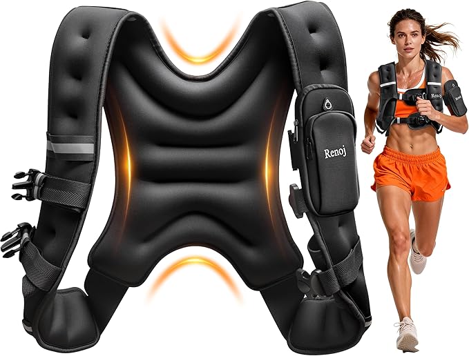Renoj Weighted Vest for Women Men: Available in 6lb/8lb/10lb/11lb/12lb/14lb/16lb/20lb Fixed Weights for Walking, Running, Training, Exercise, Weight Loss - With Reflective Strips and Storage Pocket