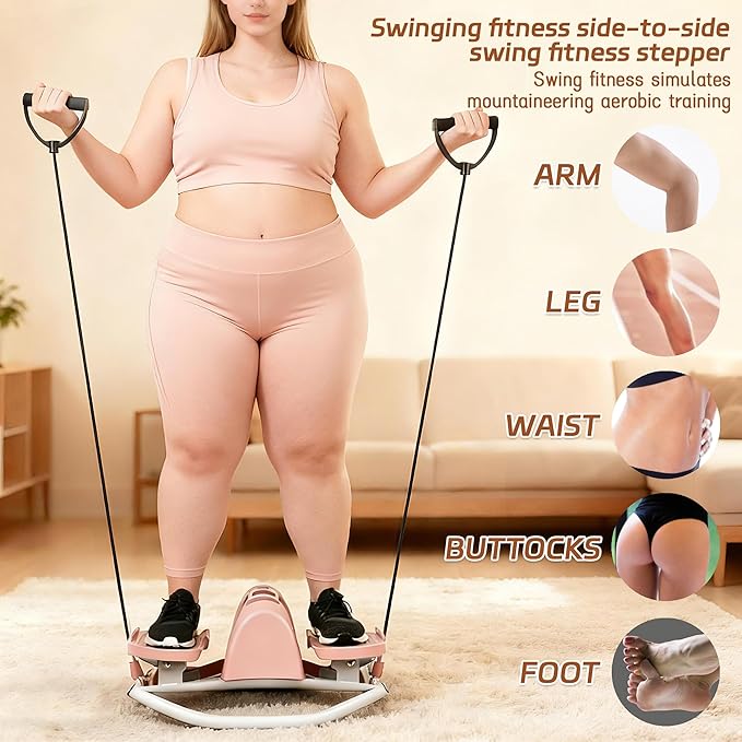 Rock Stepper Machine with Resistance Bands, Side-to-Side Lateral Rocking Fitness Stepper for Knees and Joints, Adjustable Tension Fitness Equipment with LCD Monitor for Home Workout Office