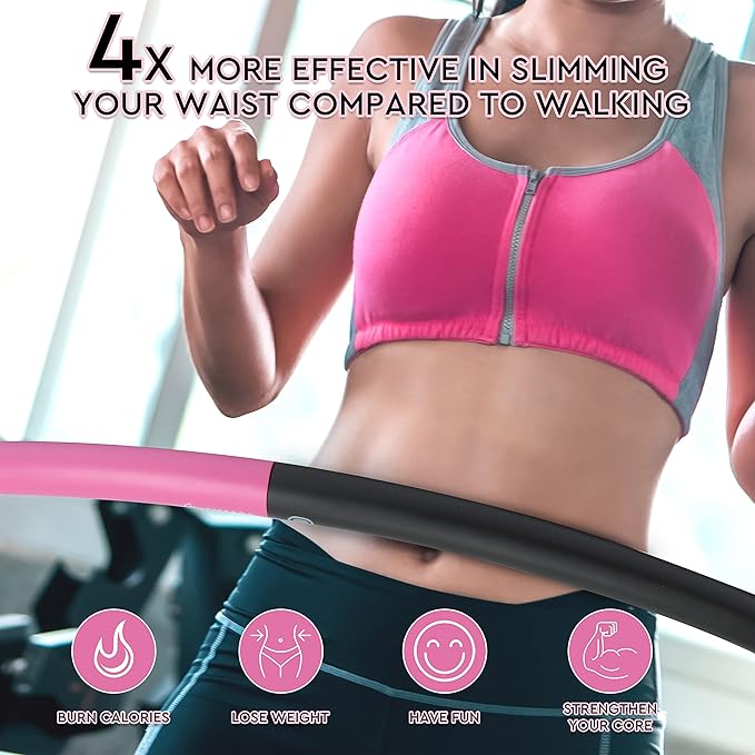 Weighted Fitness Hoop for Adults, 2.8 lb, Large Adjustable Size for Core Workouts and Weight Loss Support, 8 Detachable Sections