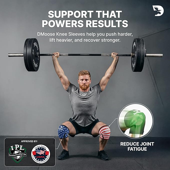 DMoose Fitness Knee Sleeves for Weightlifting (Pair) 78” Knee Wraps for Joint Support, Squats & Powerlifting - Gym Brace Straps for Joint Stability & Pain Relief, USPA & IPL Approved for Men and Women