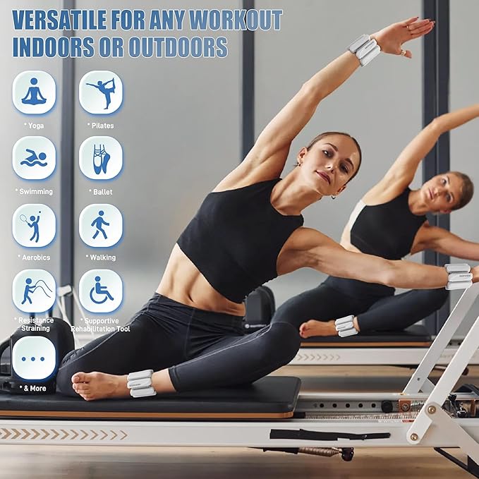 Wrist & Ankle Weights for Women and Men, 2lbs/4lbs Pairs Adjustable Silicone Weighted Bangles for Arm & Leg Workouts, Perfect for Pilates, Barre, Yoga, Walking & Home Fitness 24055