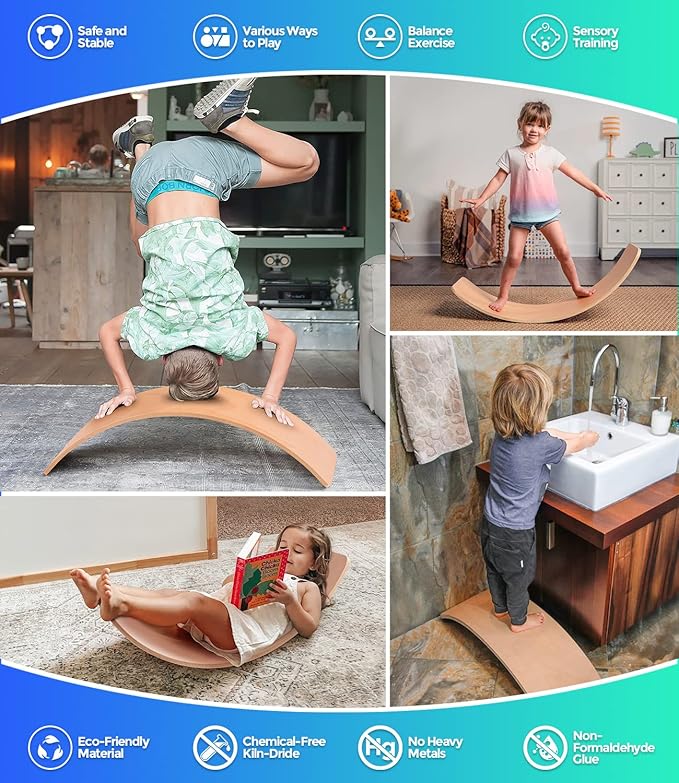 Natural Wood Balance Board for Kids | Montessori Wobble Board for Toddlers & Children Ages 3-8, Open-Ended Waldorf Learning Toy for Indoor Play, Core Balance Trainer, Birthday & Christmas Gift 2026