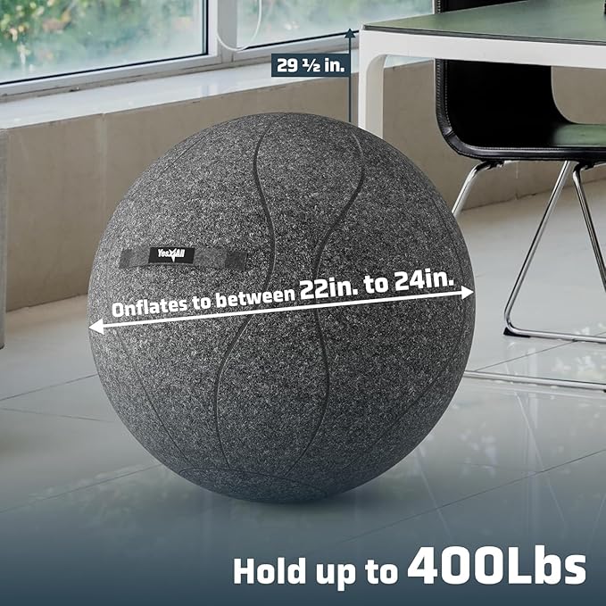 Yes4All Exercise Office, 400lbs Capacity Anti-Burst Yoga Weight Self-Standing Sitting Ball Chair with Hidden Seam Cover Convenient Handle & Pump Included, Standard, Dark Gray