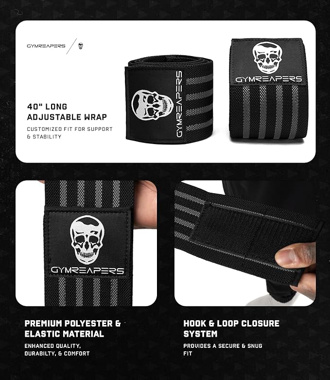 Gymreapers Weightlifting Elbow Wraps (1 Pair) - Flexible 40'' Elbow Compression Strap & Joint Support Brace - for Bench Press, Powerlifting, and Pressing