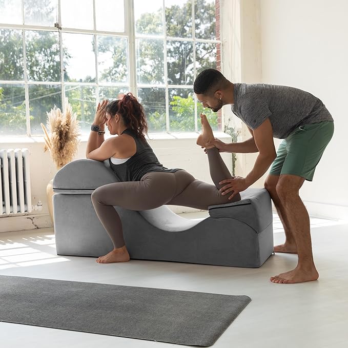 Avana Kami Convertible Chaise/Bed Bench for Yoga & Massage - 2-in-1 End of Bed Ottoman with Concealed Fold Out Yoga Lounge Chair, Microvelvet Grey