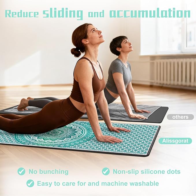 Yoga Towel,Absorbent Yoga Mat Towel for Hot Yoga Non Slip,Stylish Prints,Ideal for Workouts,Hot Yoga,Bikram,Pilates Equipment,72 x 27 in,Green Circle