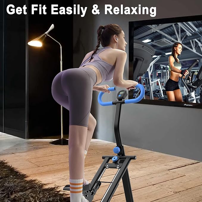 Steppers for Exercise at Home, Foldable Climber Exercise Stair Stepper, Easy to Store, 265 LBS Maximum Capacity, Full Body Fitness Equipment Ab Workout Machine w/Adjustable Handlebar, Blue Black