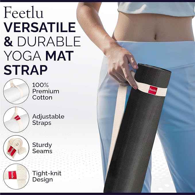 Yoga Mat Straps 2 in 1 - Cotton - Adjustable anti-slip straps for yoga, pilates, stretching, for carrying mats