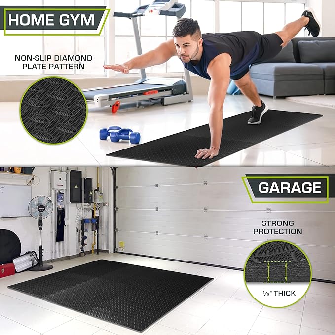 ProsourceFit Puzzle Exercise Mat ½ in, EVA Interlocking Foam Floor Tiles for Home Gym, Mat for Home Workout Equipment, Floor Padding for Kids, Black, 24 in x 24 in x ½ in, 24 Sq Ft - 6 Tiles