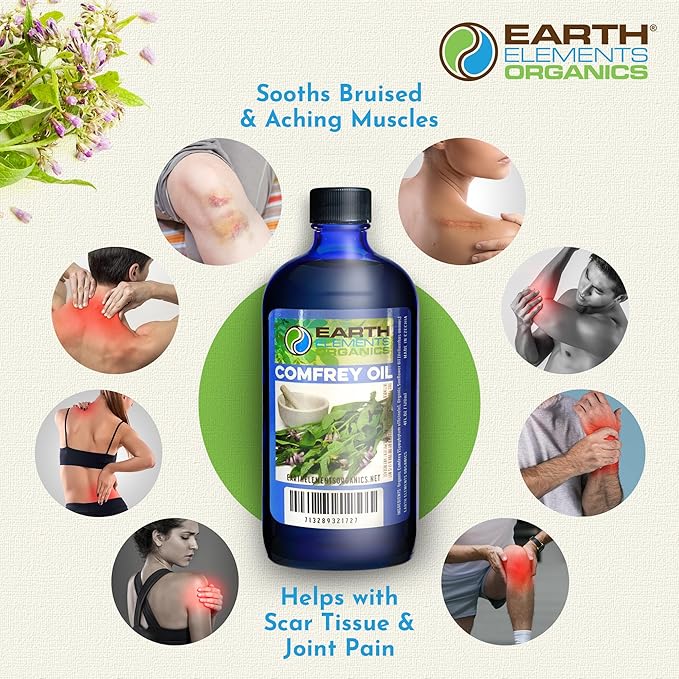 Comfrey Oil Raw with Sunflower Oil, Infused Herbal Body Oil, Sore Muscles, Aches, Organic Skincare for All Skin Types - 4 fl oz