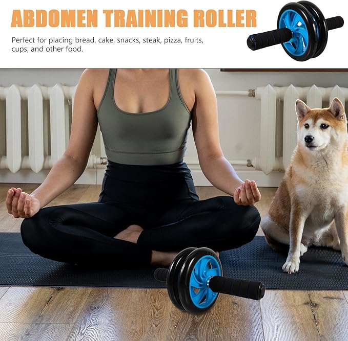 Kisangel Abdominal Exercise Wheel for Home Fitness, Two-wheel Ab Roller Trainer with Non-slip Handles, Core Strengthening Equipment for Abdominal Workout and Stomach Training Random Style