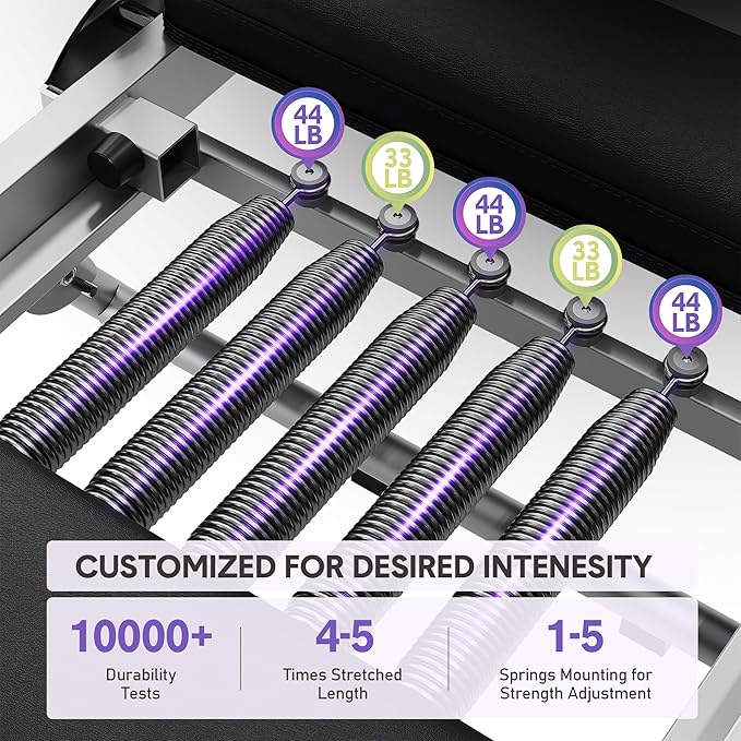 Foldable Pilates Reformer, Space-Saving Pilates Machine for Home Workout, 5 Springs Full-Body Workout, Portable Pilates Equipment for Beginners and Intermediate Users