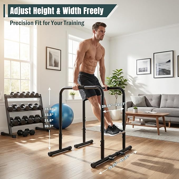 OLIXIS Dip Stands, Heavy Duty Pull Up Bar for Doorway, Adjustable Dip Bar Station Stabilizer Parallette Push Up Stand with Soft High-Density Foam Handles for Home, Gym, Patio, Office