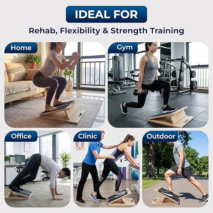 Portable Wooden Slant Board for Calf Stretching, Adjustable Calf Stretcher & Slant Board for Squats, Pilates, Physical Therapy, Rehab & Mobility Exercises, 5 Incline Levels, Lightweight & Durable
