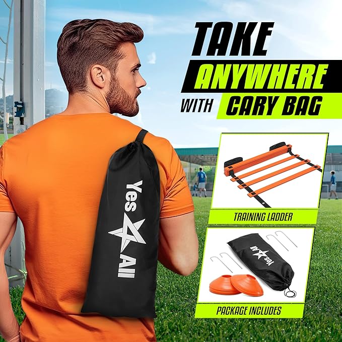 Yes4All Agility Ladder – Adjustable Speed & Agility Training Equipment for All Ages – Durable, Portable, Multiple Combo Sets Available