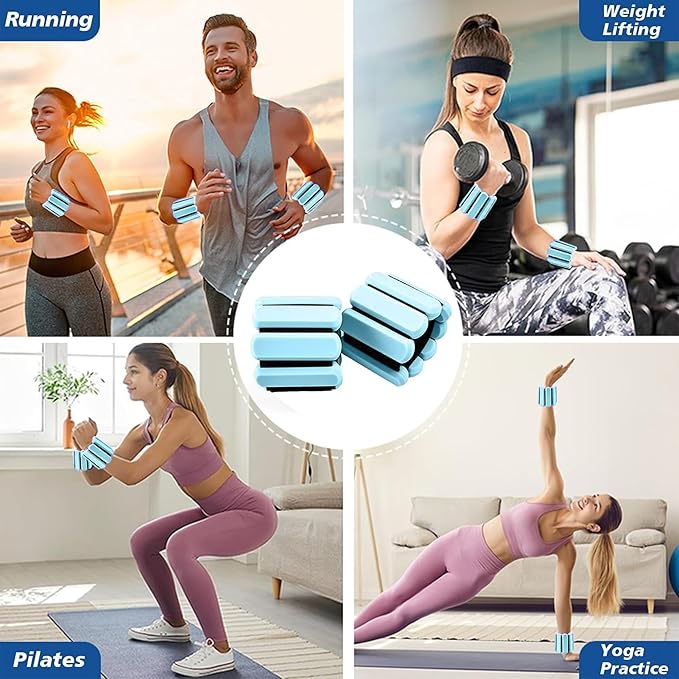 Wrist and Ankle Weights for Women & Men 2 Pack (1lb Each), Adjustable Silicone Wearable Arm & Leg Weights for Pilates, Gym, Yoga, Cardio, Strength Training