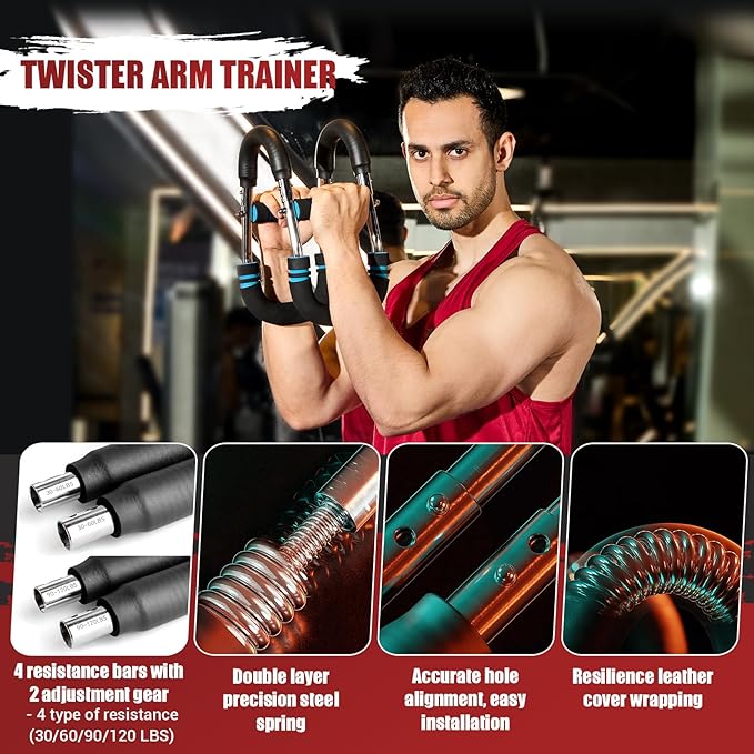 Twister Arm Trainer, 30-120 lbs Adjustable Twister Arm Chest Exerciser with 4 Spring & Poster for Men & Women, Detachable Power Twister Home Fitness Equipment for Enhancing Upper Body Muscle