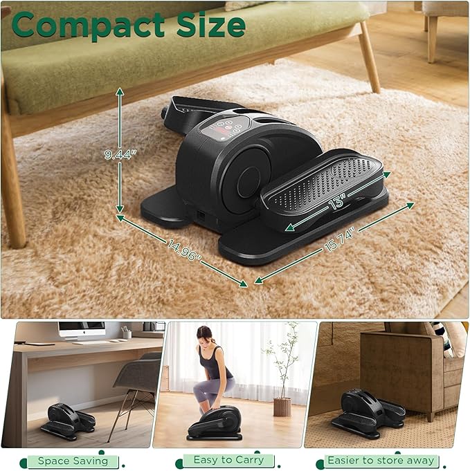 Under Desk Elliptical, Electric Seated Pedal Exerciser Quiet Compact Mini Elliptical Trainer with Display Monitor and Remote Control Home Office Leg Exercise Equipment for Seniors Adults