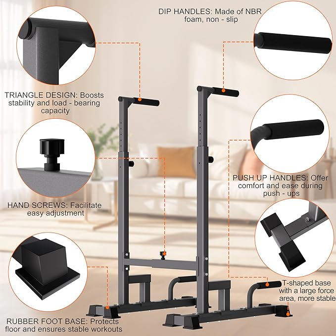 Dip Bar Attachment for 2"x2" Squat Rack, Heavy Duty Power Rack Attachment with 5/8" or 1" Hole
