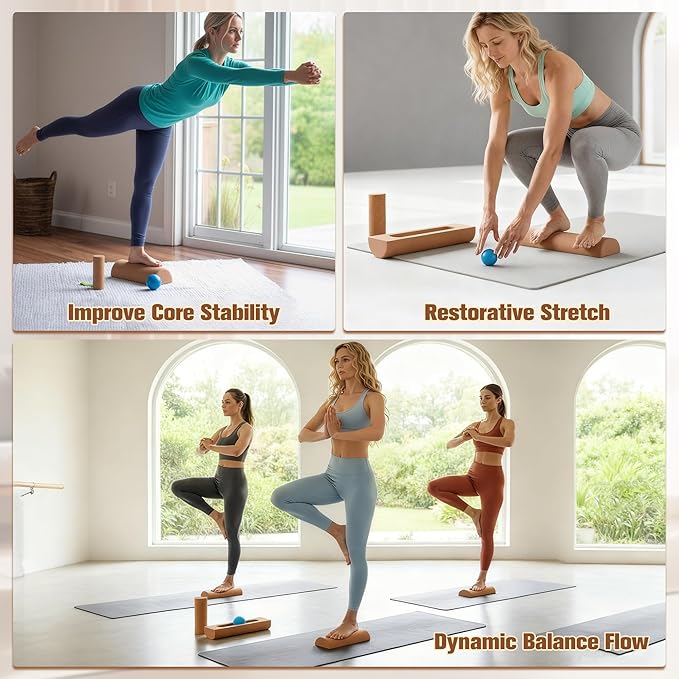 Cork Balance Board Set - Ankle & Foot Strengthener for Physical Therapy, Plantar Fasciitis Recovery, Core Stability, Enhanced Foot Function, Mobility and Prevent Falls | Balance Trainer