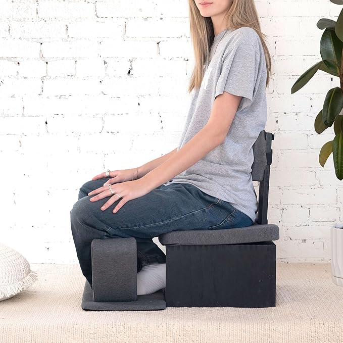 Ungloo Floor Meditation Chair with Back Support | Posture Seat with Padded Leg Wedges, Foot Pad and Supportive Backrest | Portable Lightweight Meditation Floor Chair