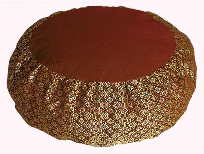 Meditation Cushion Zafu Pillow Buckwheat - Silk Brocade Saffron