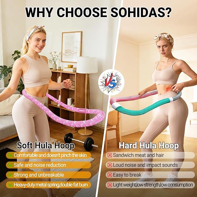 Soft Fitness Spring Hoop for Women Weight Loss, 3.3 lbs Weighted Exercise Infinity Hoop, Foldable and Portable Hula Circle Hoops for Home Travel