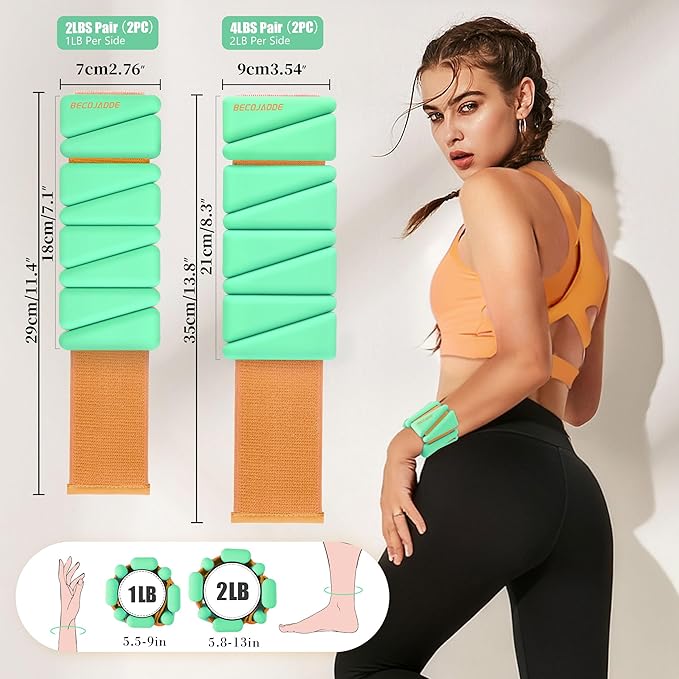 Ankle Weights for Women Wrist Weights Set of 2 (1 lb/2 lb Each) Adjustable Arm Leg Weight for Womens Men Suitable for Walking Swimming Running Pilates Yoga Gym