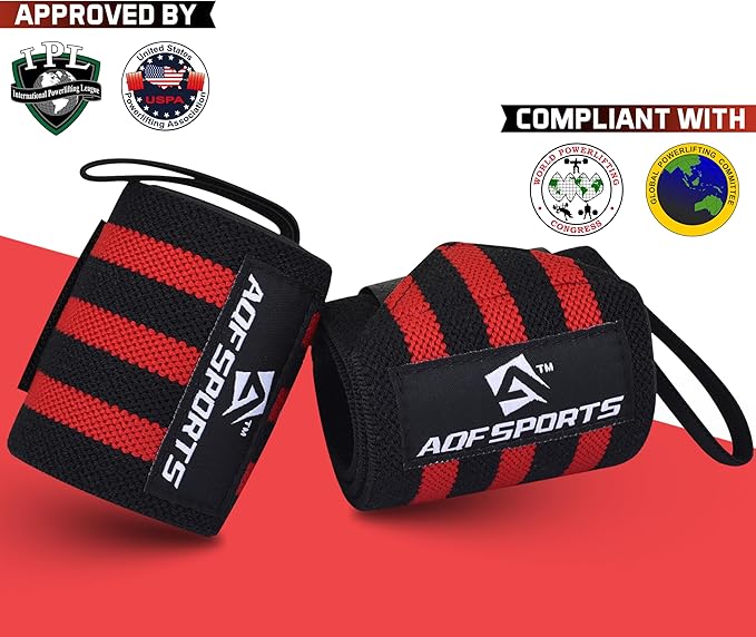 AQF Wrist Wraps for Weightlifting - USPA & IPL Approved 18" Gym Wrist Support with Thumb Loop - Heavy Duty Lifting Wrist Straps for Fitness, Workout, Powerlifting, & Bodybuilding (Pair)