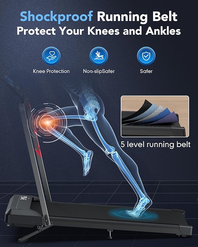 WELLFIT Folding Treadmills with Incline, Under Desk Walking Pad, Treadmill for Home Office with Handle Bar, 4 in 1 Smart Treadmill Work with KINOMAP Easy Move Upright Place, Manual Auto Incline Option