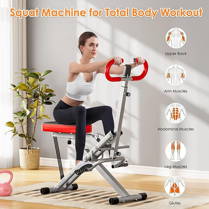DlandHome Squat Machine, Squat Rowing Machine with Adjustable High-Strength Resistance Band for Home Gym, Foldable Leg Glute Trainer for Full Body 330lbs