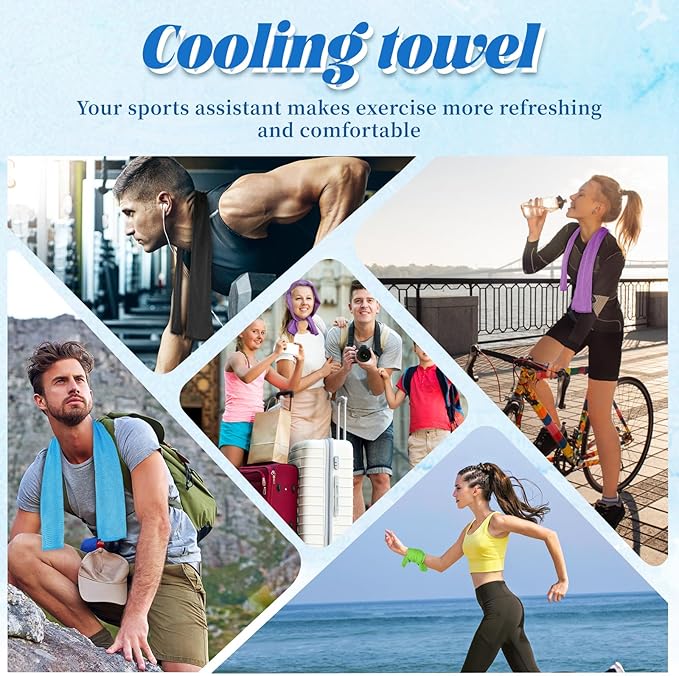 PAWPRO 4 Packs Cooling Towels(40"x12"), Soft Breathable Cooling Towels for Neck and Face with Waterproof Bag & Carabiner,Microfiber Cooling Towel for Yoga, Sport,Gym,Camping (Multicolor-3)