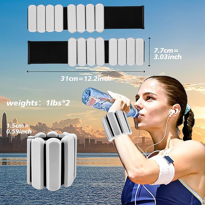 Wrist and Ankle Weights for Women & Men 2 Pack (1lb Each), Adjustable Silicone Wearable Arm & Leg Weights for Pilates, Gym, Yoga, Cardio, Strength Training