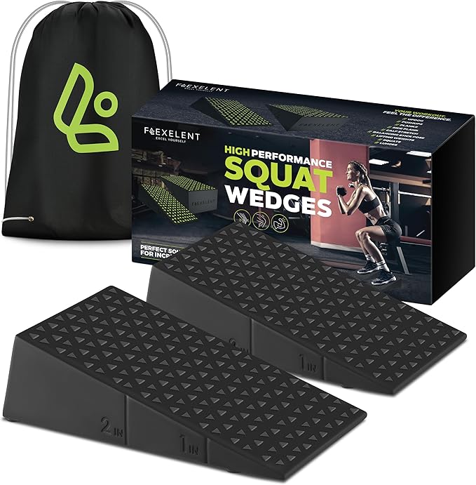 Squat Wedge Block Pair - Heel Elevated Squat Wedge for Deeper Squats, Heavy Lifting and Better Form - 17° Angle Exercise Wedges, Slant Board for Squats with Carry Backpack