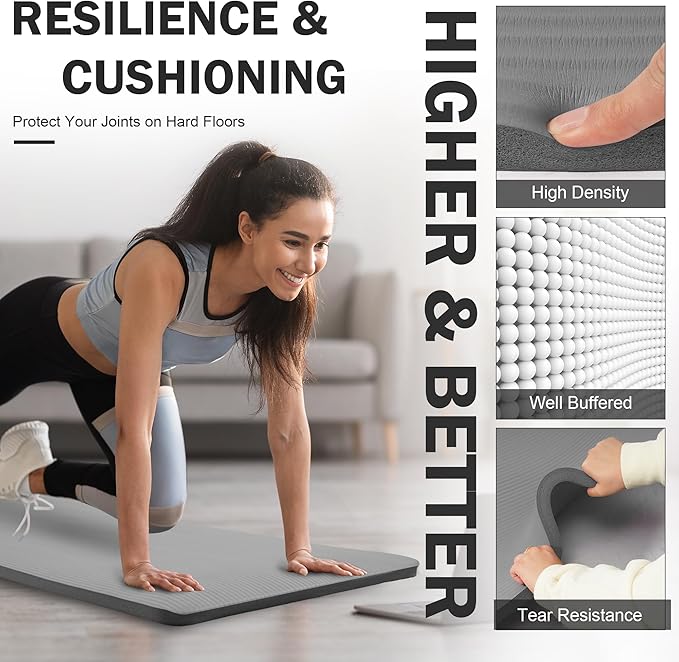 BalanceFrom 71x24 Inches Extra Thick Yoga Mat 1-Inch High-Density Foam – Roll-Up Exercise Pad with Double-Sided Non-Slip Surface and Carrying Strap for Pilates and Home Workouts, Multiple Colors