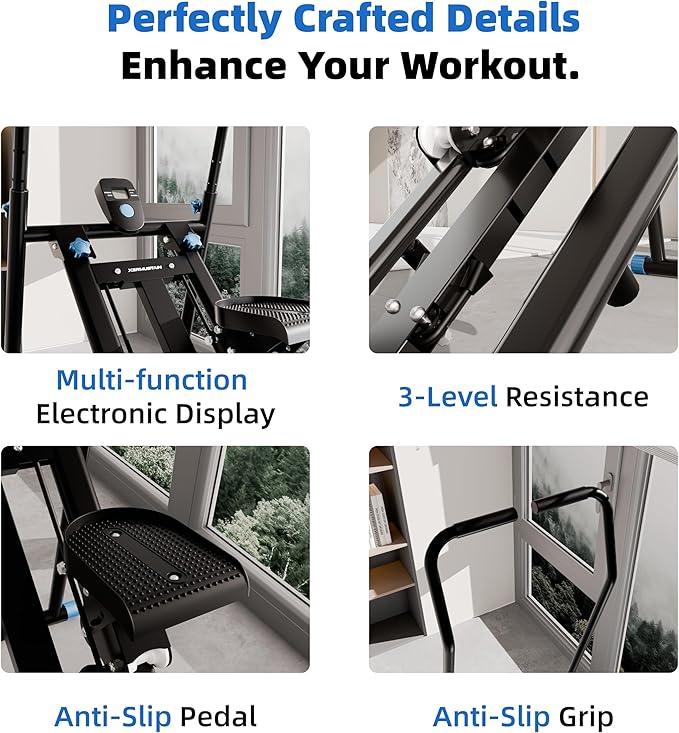 Stair Stepper with Resistance, Home Gym Stair Stepper, Folding Vertical Climber Cardio Exercise Machine, Stair Climber for Full Body Workout with Noise-Free Experience, Adjustable Handlebar & Pedals