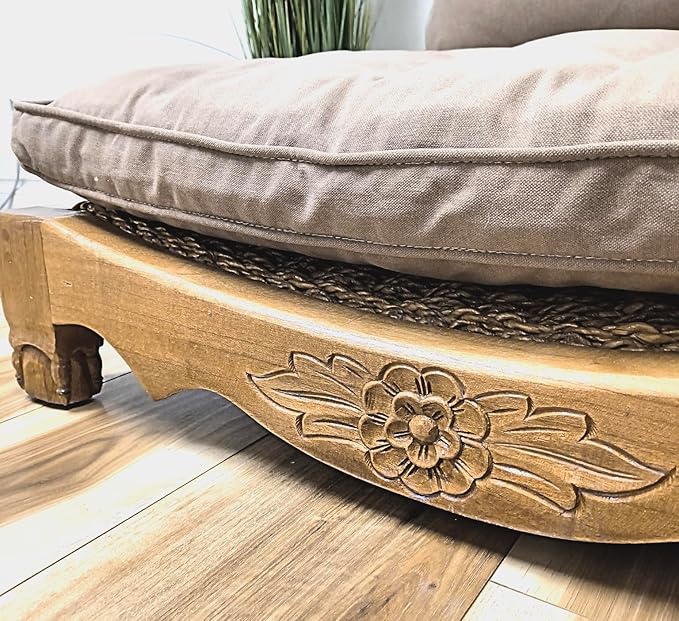 Handcrafted Wooden Meditation Chair with Woven Seagrass Seat, 30 x 28 x 18 inches (Chocolate)