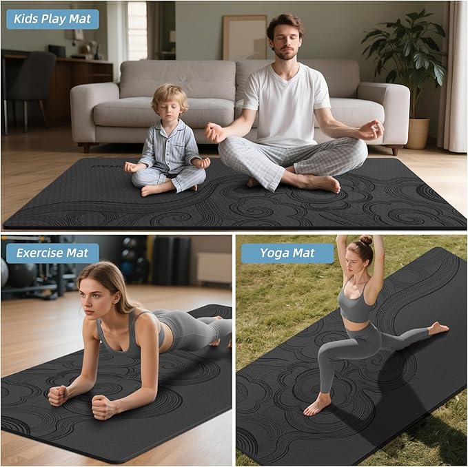 Large 76"x40"x0.4" Yoga Mat - Extra Width & Thick Non-Slip Exercise Mat, Versatile for Stretching, Yoga Studio, Gym, Home & Indoor/Outdoor Workouts