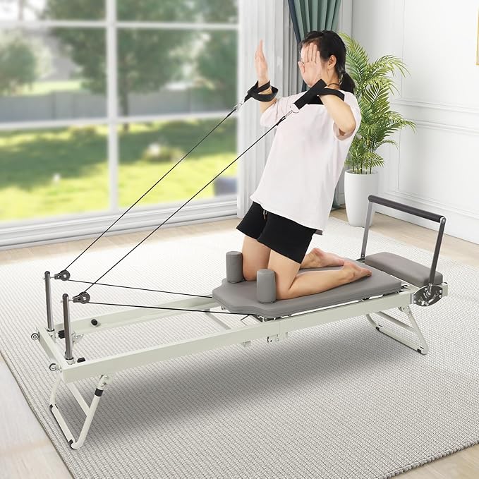 Pilates Reformer, Foldable Reformer Pilates Machine for Home Use, Cardio Fitness Rebounder with Dual Resistance- Springs and Cords, Pilates Equipment for Home Gym Workouts, Up to 264 LBS