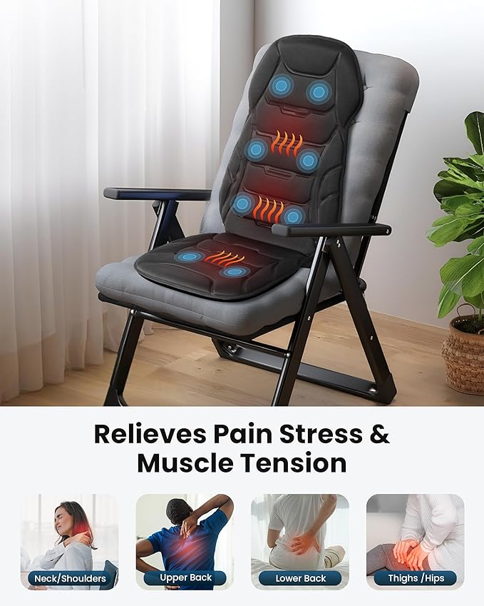 COMFIER Back Massager with Heat, Vibration Massage Seat Cushion with 8 Massage Nodes & 5 Modes, Adjustable Chair Massager Pad for Home Office, Heated Chair Pad, Gifts for Women Men Mom Dad