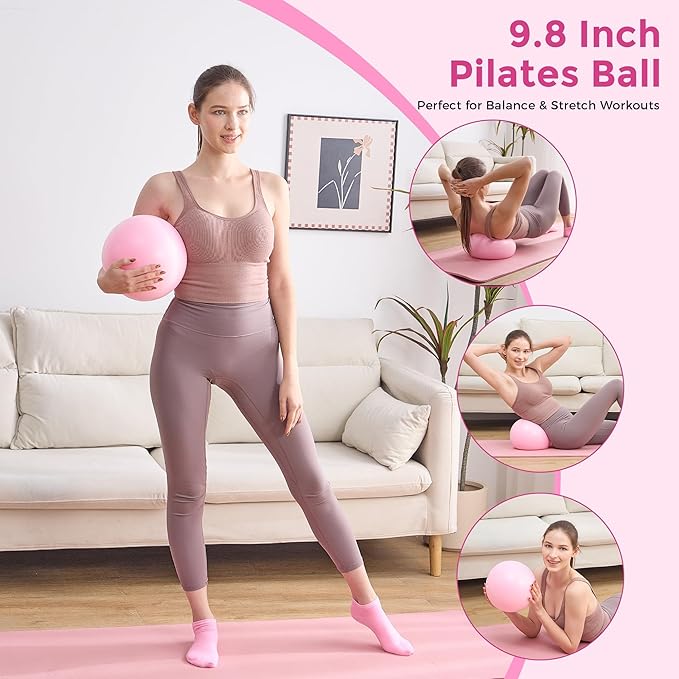 Pilates Equipment, Pilates Kit for Home Workouts, Pilates Ring and Ball Set for Women With 14.5" Pilates Ring, Ball, Resistance Bands, Sliders, Yoga Strap & Ring, Socks, Measure Tape, Stretch Band Bag