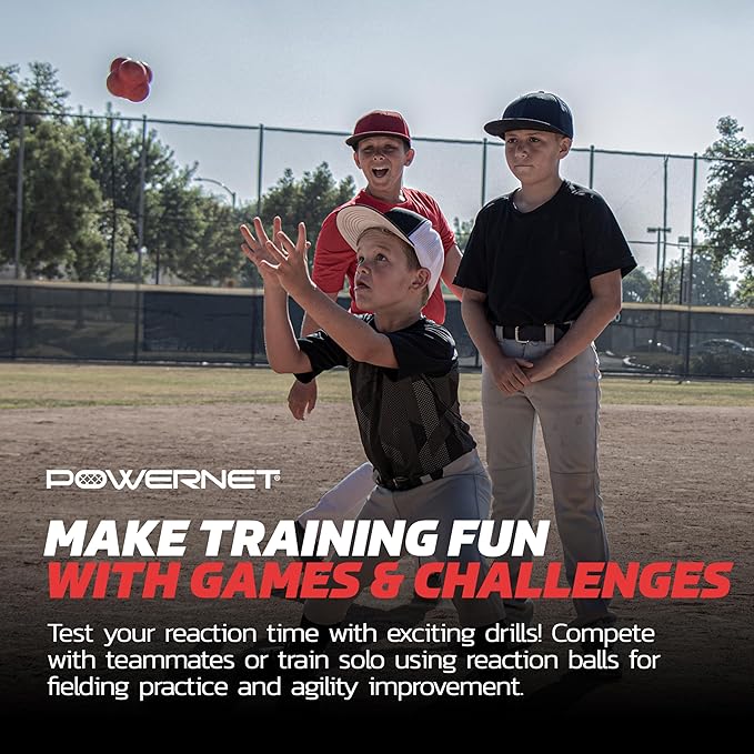 PowerNet Reaction Balls, Reflex & Agility Trainer, Hand-Eye Coordination Training, Reaction Speed Training Equipment, Baseball Softball Soccer and Boxing Reflex Ball Sports Equipment, 2 Sizes