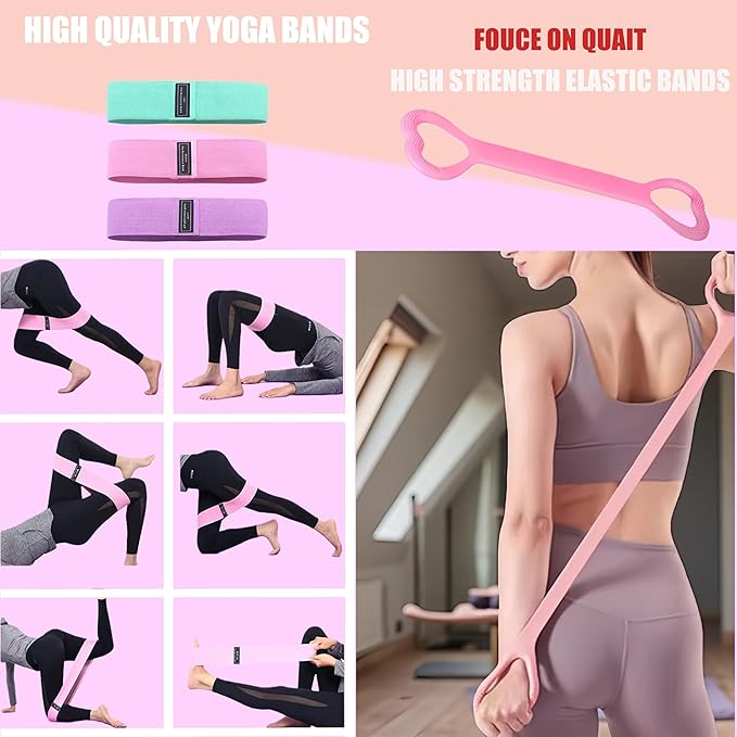 Home Pilates Kit for Women, Pilates Equipment Ring Set with Magic Circle, Body Tape Measure, D Grip Dumbbells, Pilates Ball, Massage Ball, Yoga Socks and Resistance Bands
