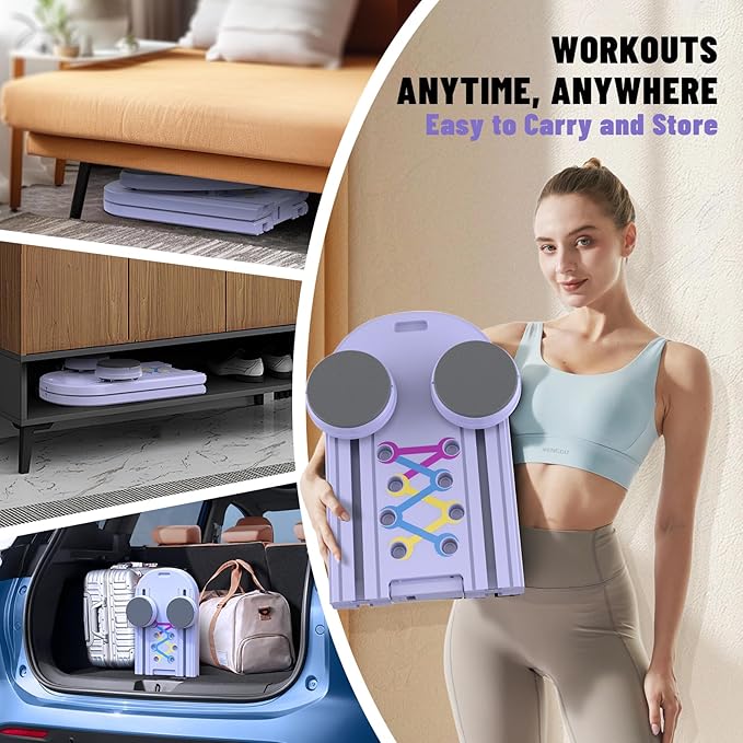 Maksone Pilates Board - 6-in-1 Foldable Pilates Reformer for Home, Purple Pilates Equipment with Sliding Function - Lightweight Core Trainer for Women(Purple)