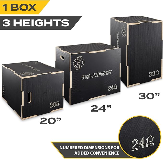 Philosophy Gym 3 in 1 Non-Slip Wood Plyo Box- Jump Plyometric Box for Training and Conditioning