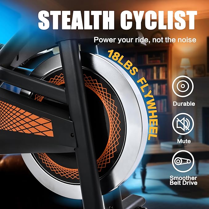 Exercise Bike Spinning Bike Stationary Bike Indoor Cycling Bicycle for Home Gym 300 lbs Weight Capacity Adjustable Seat/Handlebar for Office Cardio Workout, Orange